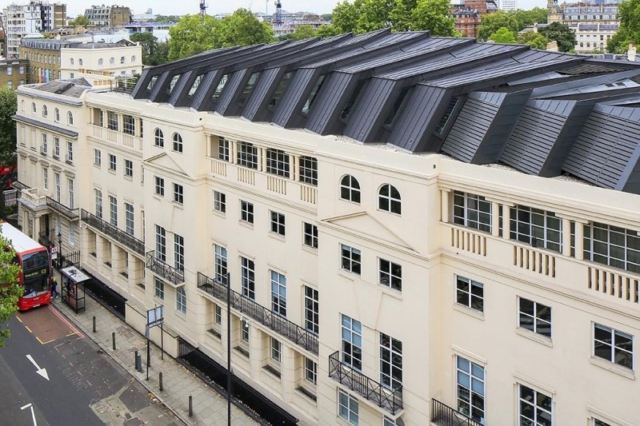 A zinc roof on a london residential property, with complex design.