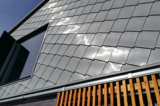Zinc Cladding detail on a commercial property.