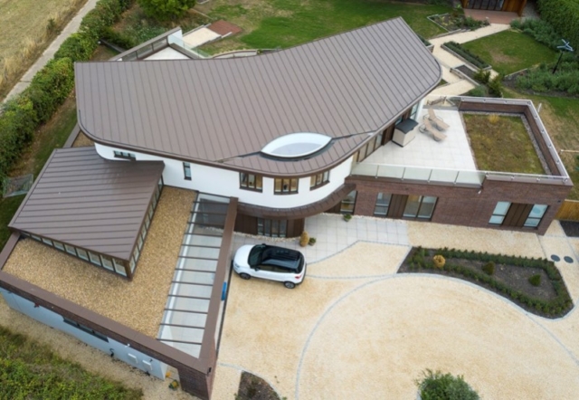 A residential roof in zinc