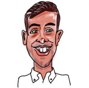 Caricature of Freddie Spyer, Kingsley Roofing contracts manager
